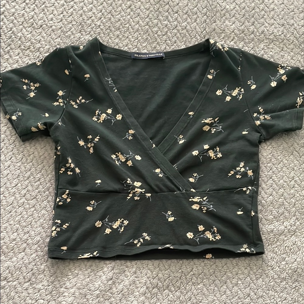 Brandy Green Wrap Crop Top with Short Sleeves